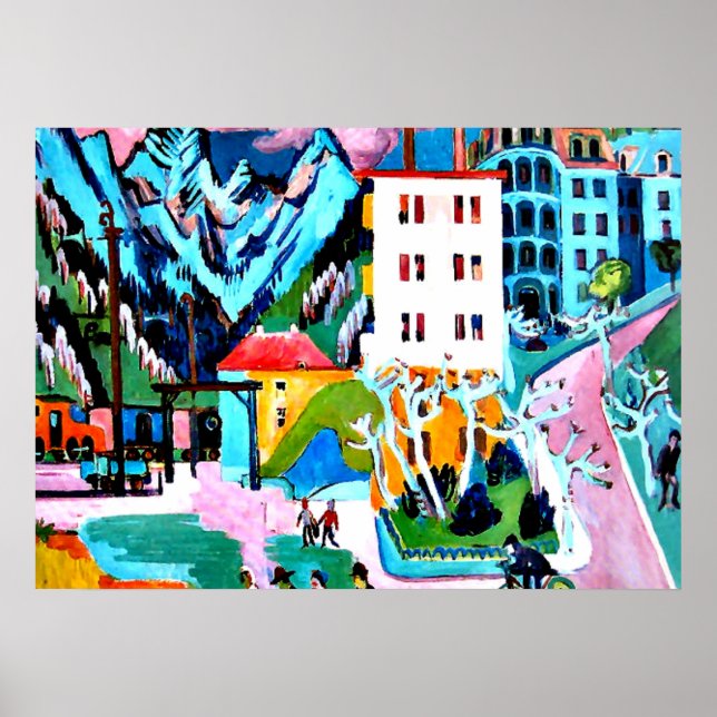 Bahnhof Davos, Ernest Ludwig Kirchner Gemälde Poster (Vorne)