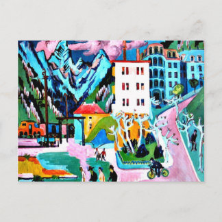 Bahnhof Davos, Ernest Ludwig Kirchner Gemälde Postkarte