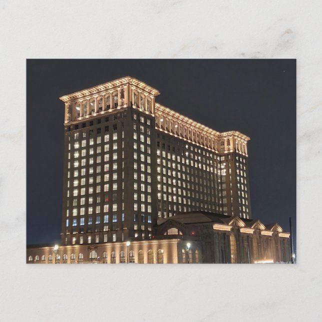 Bahnhof Detroit in der Nacht Postkarte (Vorderseite)