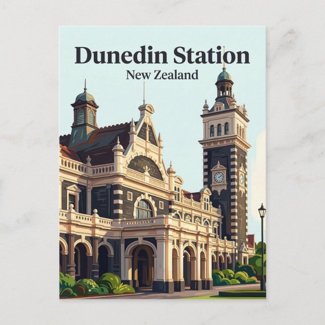 Bahnhof Dunedin Neuseeland Postkarte (Vorderseite)