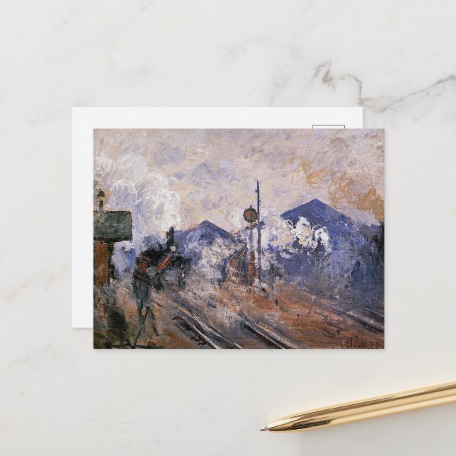Bahnhof Monet - Saint-Lazare, Bahnhof, Postkarte (Vorderseite/Rückseite Beispiel)