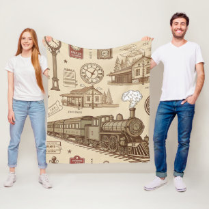 Bahnhof-Patrouillenmuster im Vintage-Stil (1) Fleecedecke