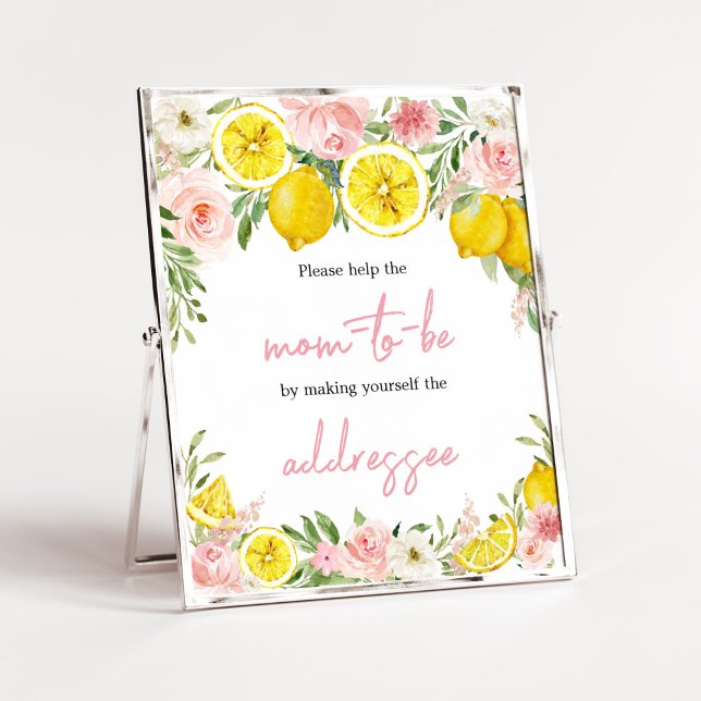Bahnhof Pink Floral Lemon Envelope Poster (Summer Lemon Citrus Baby Shower Envelope Station Sign)