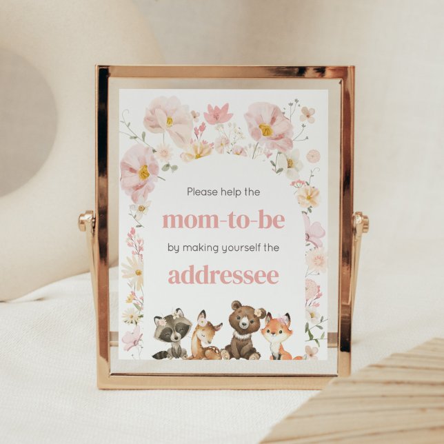 Bahnhof Rosa Floral Woodland Tiere Umschlag Poster (Pink Flower Woodland Animals Baby Shower Envelope Station Sign)