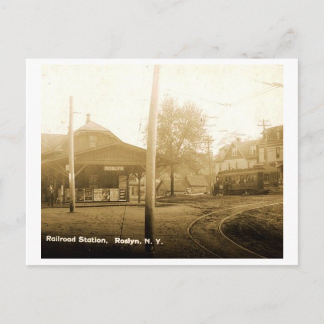 Bahnhof Roslyn, Long Island, Vintag Postkarte (Vorderseite)