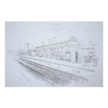 Bahnhof Todmorden Skizze, im Vintage-Stil