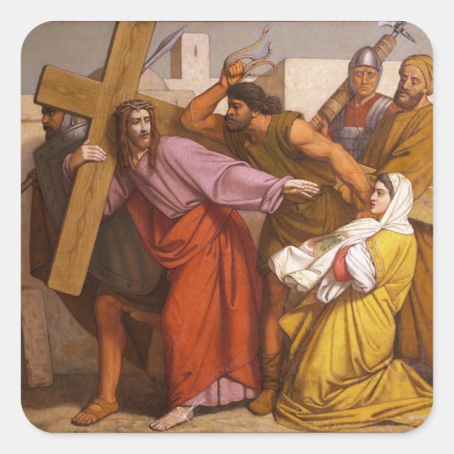 Bahnhöfe des Kreuzes 5 Simon tragen das Kreuz Quadratischer Aufkleber (Vorderseite)