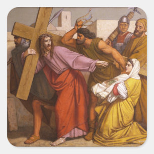 Bahnhöfe des Kreuzes 5 Simon tragen das Kreuz Quadratischer Aufkleber