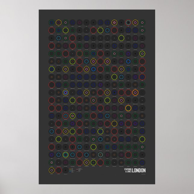 Bahnhöfe und Linien: London (dunkel) Poster (Vorne)