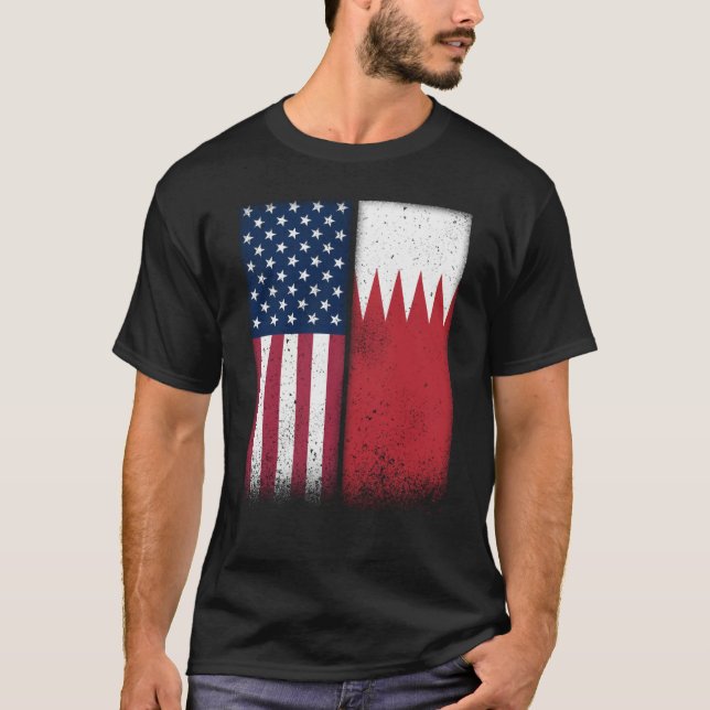 Bahrain Bahraini American Flags Proud USA Bahrain T-Shirt (Vorderseite)