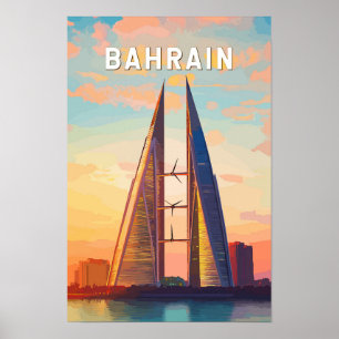 Bahrain Illustration Reise Kunst Vintage Poster