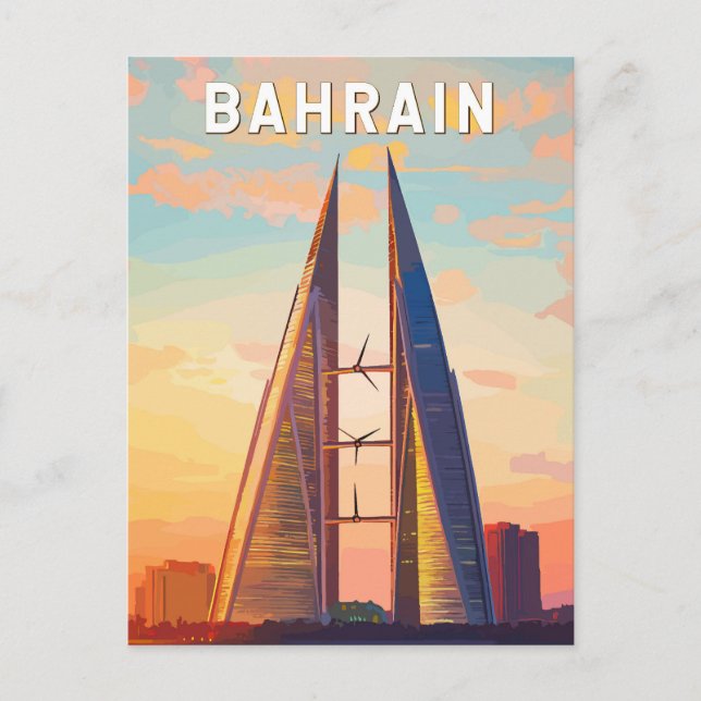 Bahrain Illustration Travel Art Vintag Postkarte (Vorderseite)