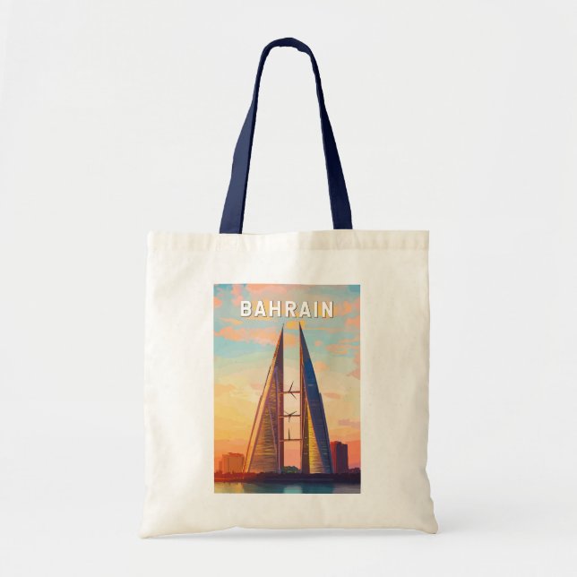Bahrain Illustration Travel Art Vintag Tragetasche (Vorne)