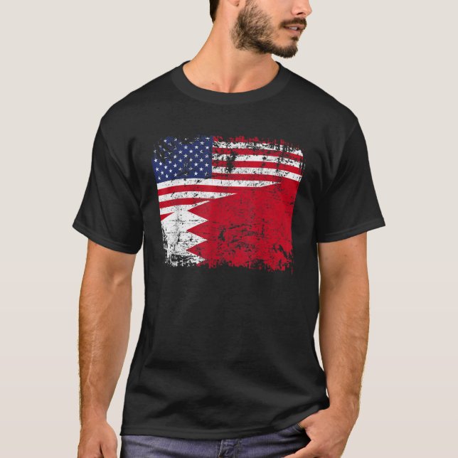 BAHRAINI ROOTS Halbe amerikanische Flagge USA BAHR T-Shirt (Vorderseite)