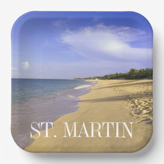 Baie Longue Long Bay Beach, St. Martin Pappteller (Vorderseite)