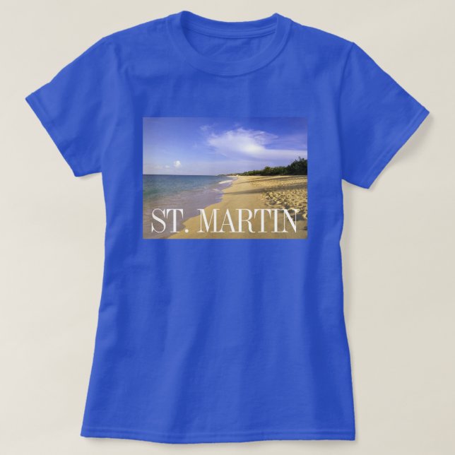 Baie Longue Long Bay Beach, St. Martin T-Shirt (Design vorne)