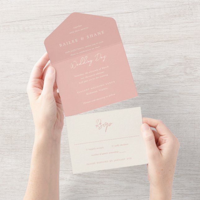 Bailee Peach Modern Wedding All In One Einladung (Abreißen)