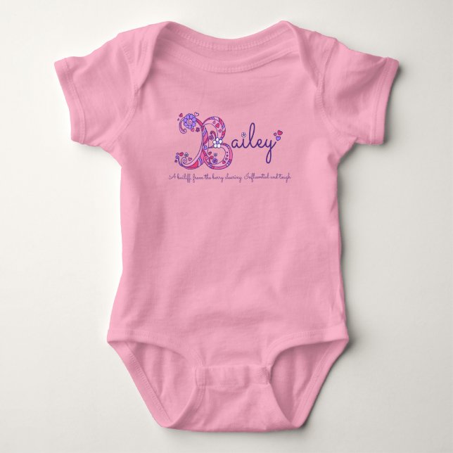 Bailey Girls B Name bedeutet Monogramm-Shirt Baby Strampler (Vorderseite)