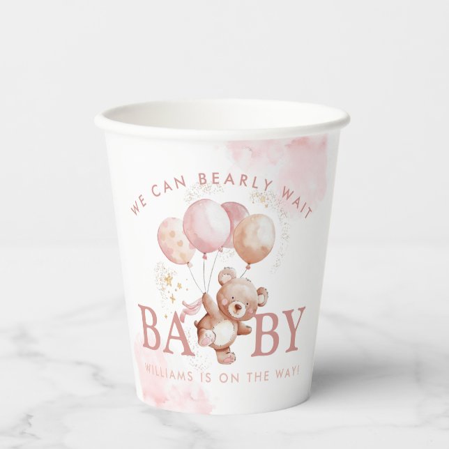 BAILEY Pink Bearly Wait Teddy Bear Baby Dusche Pappbecher (Vorderseite)
