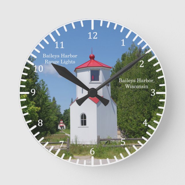 Baileys Harbor Front Range Lights clock Runde Wanduhr (Vorderseite)