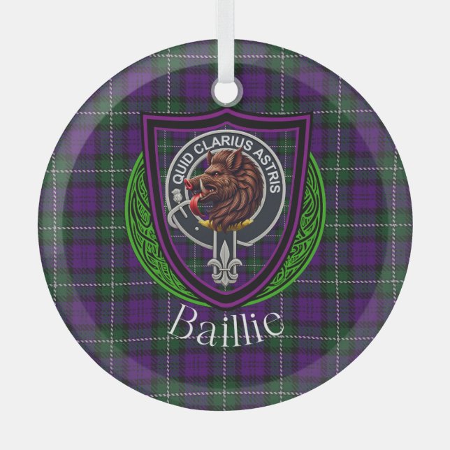 Baillie Scottish Clan Tartan & Crest Ornament Aus Glas (Vorderseite)