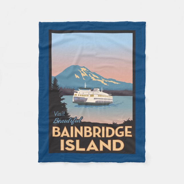 Bainbridge Island Retro-Stift Poster Art Fleecedecke (Vorderseite)