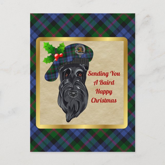 Baird Clan Abzeichen & Tartan Weihnachten Postkarte (Vorderseite)