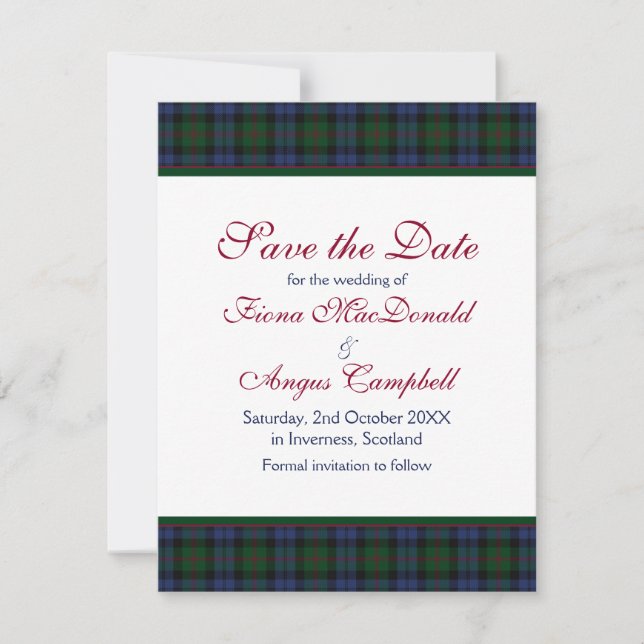 Baird Tartan Wedding Save the Date Card (Vorderseite)