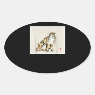 Bairei Gakan Meija Era Japanischer Art Tiger Ovaler Aufkleber