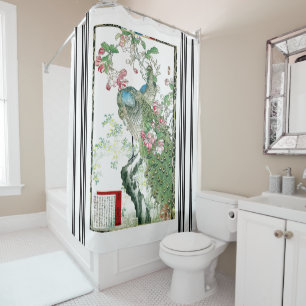 Bairei Pfauenvögel Blume Duschvorhang