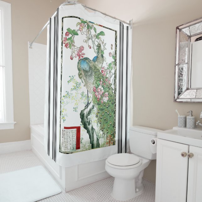 Bairei Pfauenvögel Blume Duschvorhang (Beispiel)