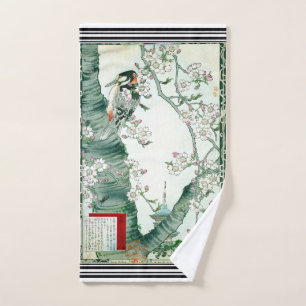 Bairei Woodpecker Cherry Japanisches Badetuch Set