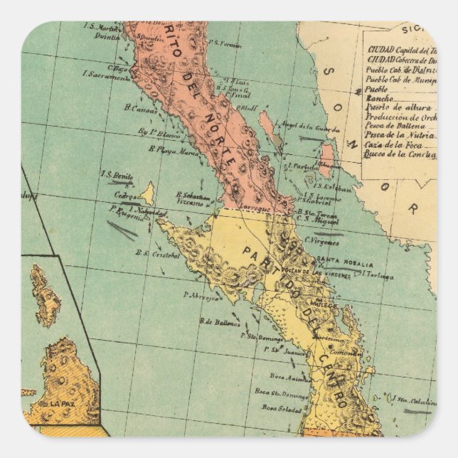 Baja California, Mexiko Quadratischer Aufkleber (Vorderseite)