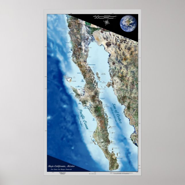 Baja California, Mexiko-Satellitenposter Poster (Vorne)