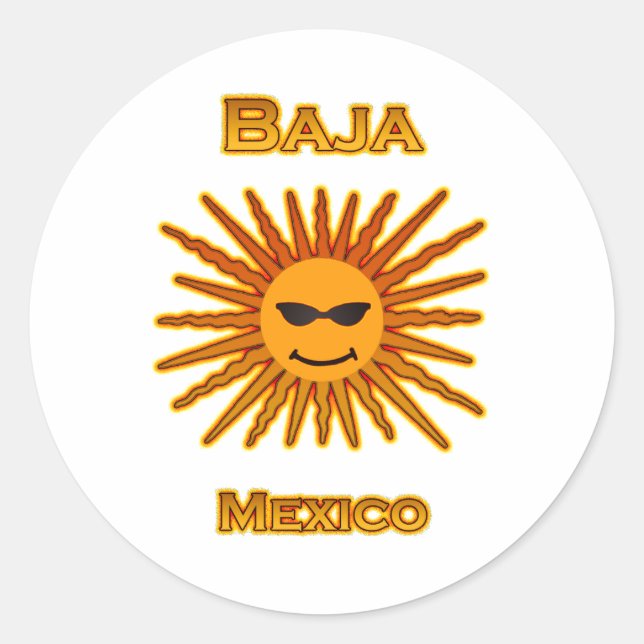 Baja Mexico Sun Face Icon Runder Aufkleber (Vorderseite)