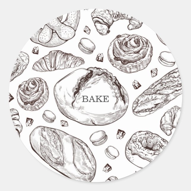 Bake Hand Drawn Pastries Food Label Runder Aufkleber (Vorderseite)