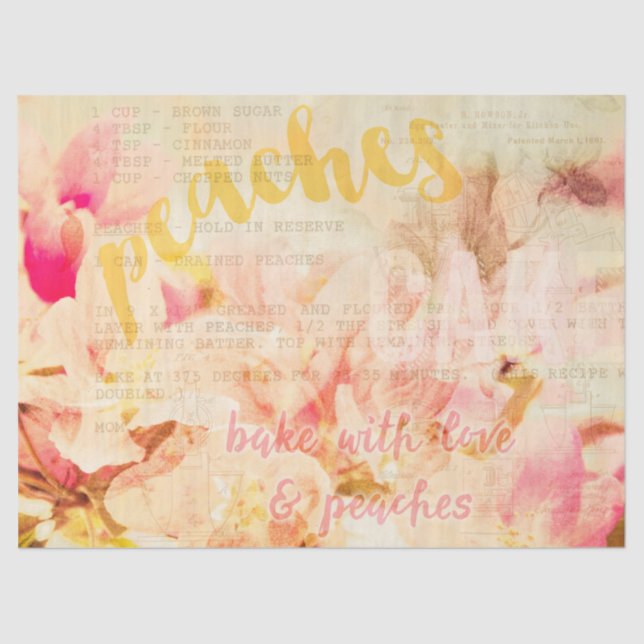 Bake mit Liebe und Pfirsiche Collage Seidenpapier (Vorderseite)