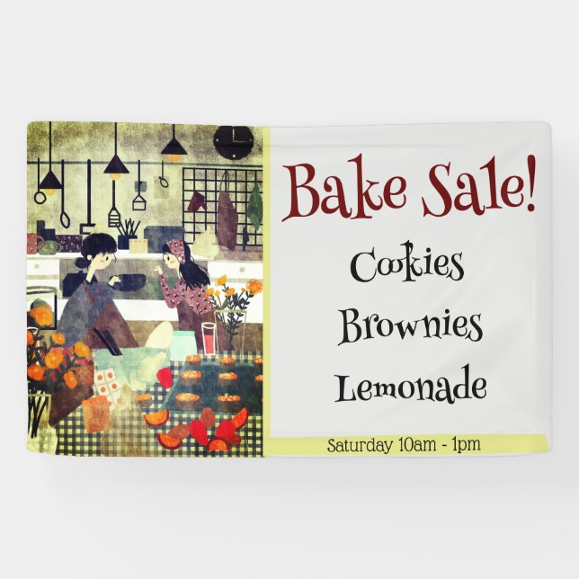 Bake Sale! Illustration Art Taupe Banner (Horizontal)