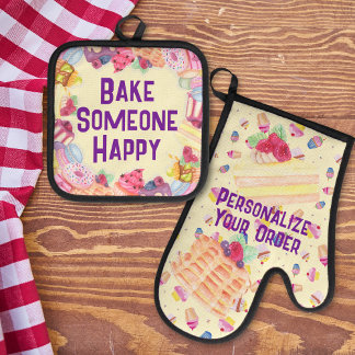 Bake Someone Happy Watercolor Desserts Ofenhandschuh & Topflappen-Set