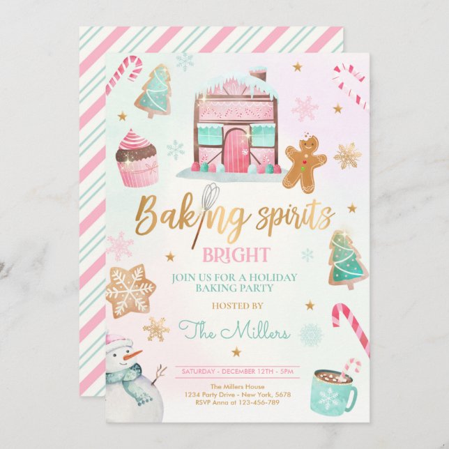 Bake Spirit Bright Holiday Party Weihnachtsgebäck Einladung (Vorne/Hinten)