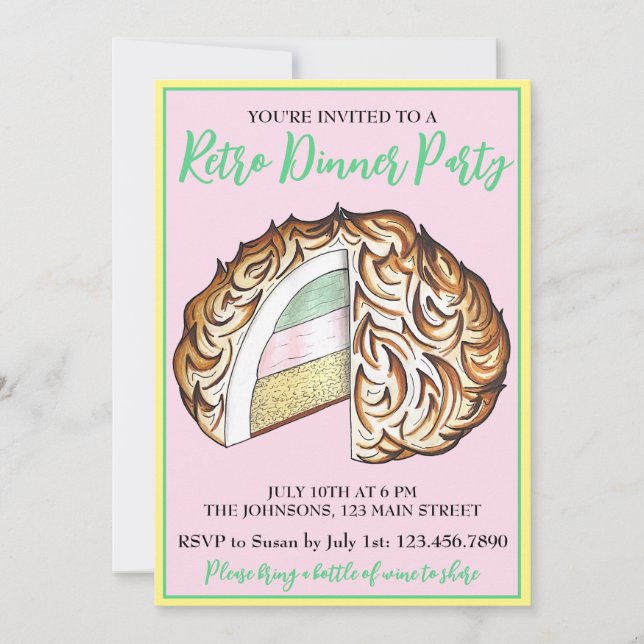 Baked Bombe Alaska Retro Party Dessert Essen Einladung (Vorderseite)