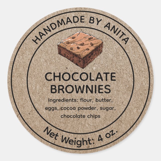 "Baked Goods Chocolate Brownies Label Kraft" Runder Aufkleber (Vorderseite)