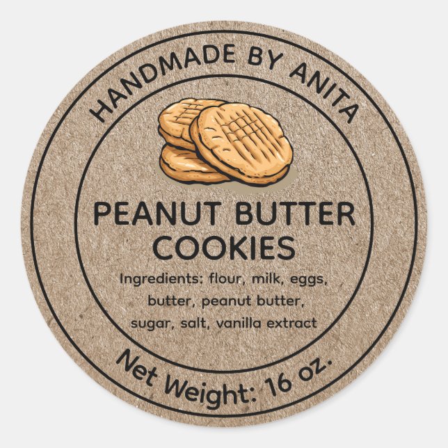 Baked Goods Peanut Butter Cookies Label Kraft Runder Aufkleber (Vorderseite)
