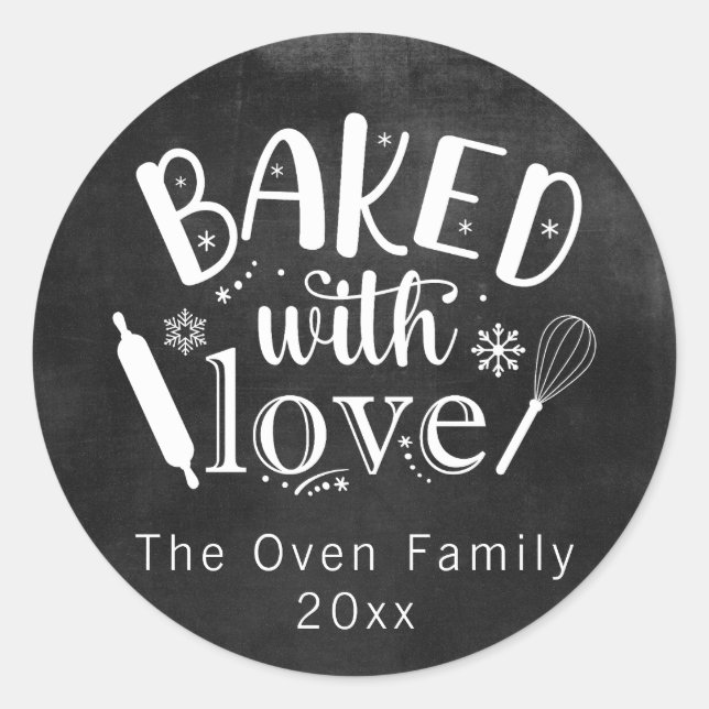 Baked with Liebe Chalkboard Holiday Modern Runder Aufkleber (Vorderseite)