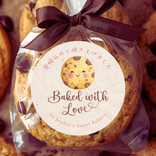 Baked with Love Kraft Kawaii Chocolate Chip Cookie Runder Aufkleber (Von Creator hochgeladen)