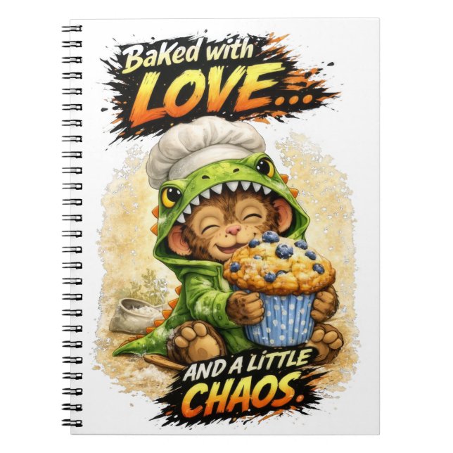 Baked with Love Notebook Cute Dino Notizblock (Vorderseite)