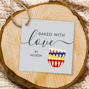 Baked With Love Tag, Colorful Retro Bowls Geschenkanhänger