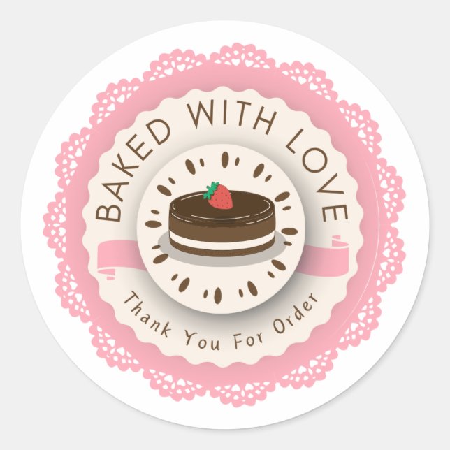 Baked with Love Thank You For Order Round Sticker (Vorderseite)
