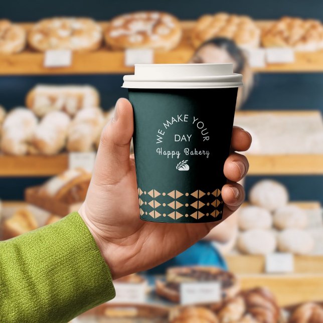 Bakeholder-Logos Geschäftsbereich Rundtext Grün Pappbecher (Bakery Logo Business Round Text Green Modern Paper Cups)