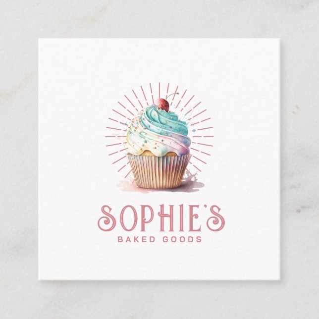 Baker Bakery Cupcake Logo Square Business Card Quadratische Visitenkarte (Vorderseite)